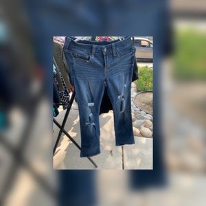 Low rise boot cut jeans.